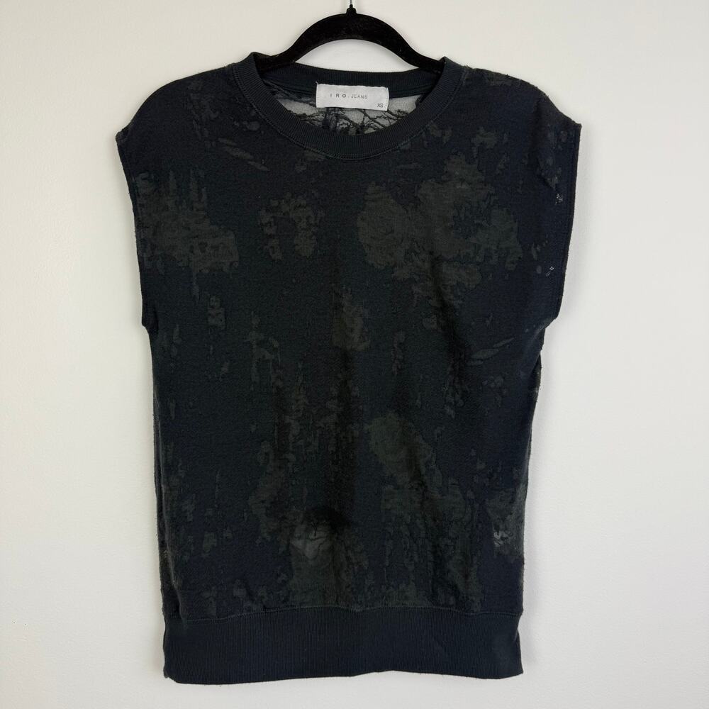 IRO Jeans Womens Nuala Distressed Sleeveless Burnout Black Lace Sweatshirt XS